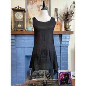 Gaya S Black Silk Cotton Tunic Mini Dress Lagenlook Minimal Sheer Tank